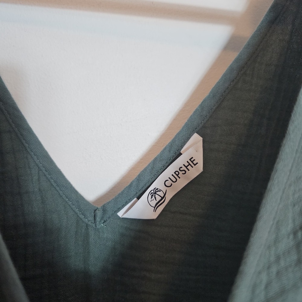 Cupshe Olive Cotton V-Neck Mini Dress with Tie Straps Large Gauzy Sundress - Picture 4 of 8